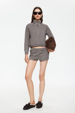 BLOOM KNIT SHORT - BEIGE CHOCOLATE STRIPE