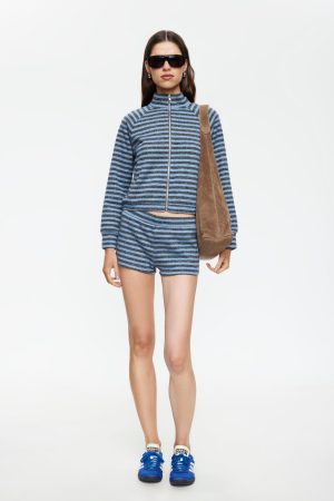 BLOOM KNIT JACKET - GREY BLUE STRIPE