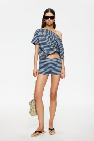 WILDLANDS TEE - GREY BLUE STRIPE