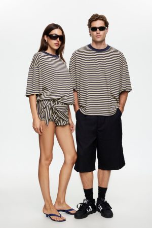 BLOOM SHORT SLEEVE - BEIGE STRIPE